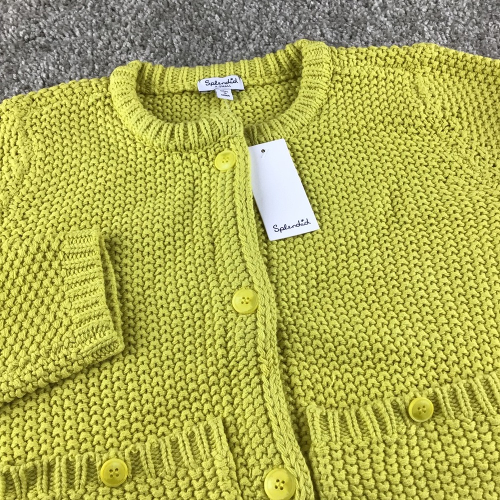 Splendid Yellow Textured Knit‎ Button Front Cropped Cardigan Sweater Size XS NWT
